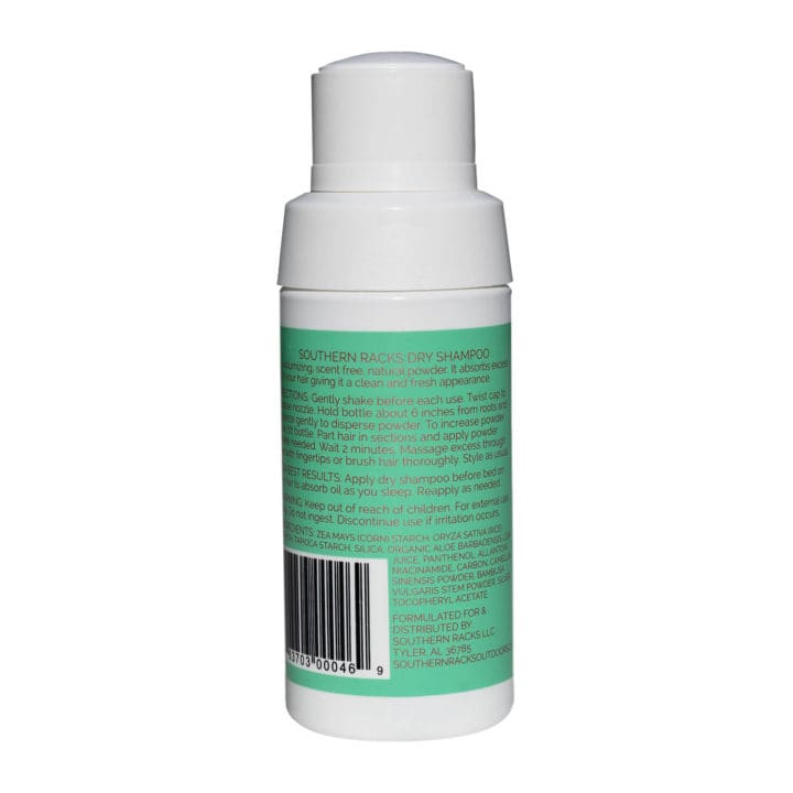 Southern Racks Scent Free Dry Shampoo (bottle back)